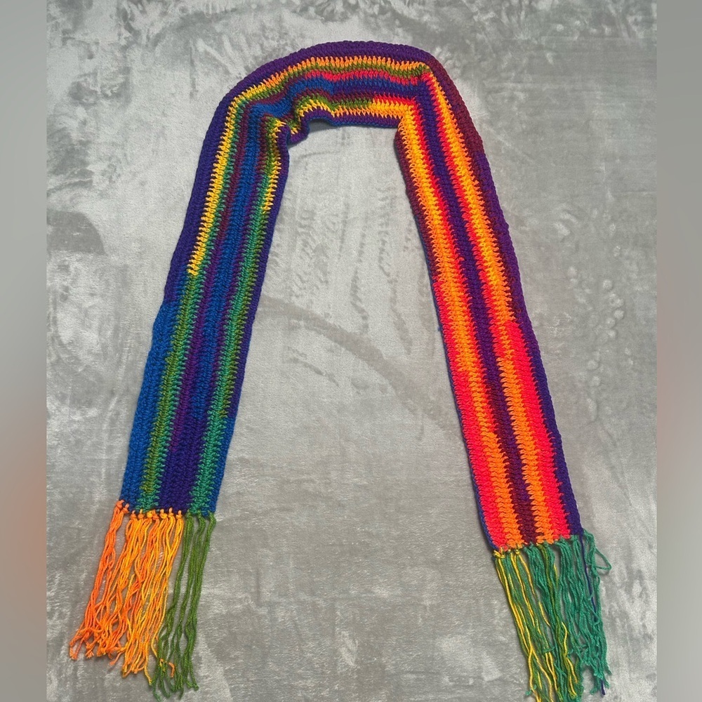 Rainbow Hand Knit Crochet Scarf Pride Colorful
